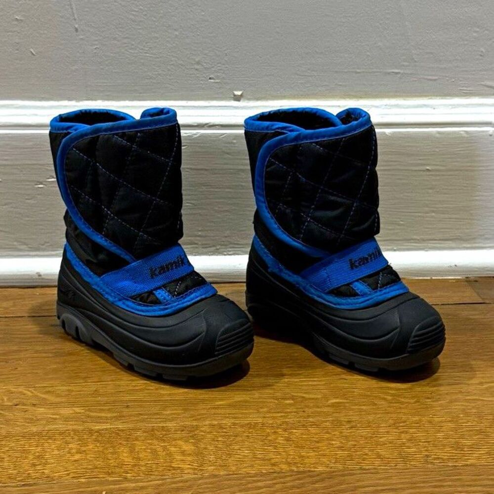 Kamik Pika 2 Black Blue Hook & Loop Mid Top Winter Snow Boots Toddler Boys Sz 7